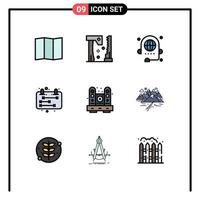Set of 9 Vector Filledline Flat Colors on Grid for home desk conference schedule calendar Editable Vector Design Elements