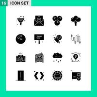 16 Thematic Vector Solid Glyphs and Editable Symbols of ball up lock arrow meal Editable Vector Design Elements