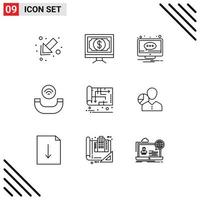 Universal Icon Symbols Group of 9 Modern Outlines of home ring chat handset screen Editable Vector Design Elements