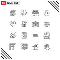 16 Universal Outlines Set for Web and Mobile Applications ribbon heart board toaster toast Editable Vector Design Elements