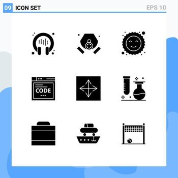 9 Thematic Vector Solid Glyphs and Editable Symbols of arrow angular cookie coding internet Editable Vector Design Elements