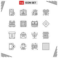 16 iconos estilo de línea basados en cuadrícula símbolos de esquema creativos para el diseño de sitios web signos de icono de línea simple aislados en fondo blanco conjunto de 16 iconos vector