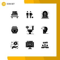 Modern Set of 9 Solid Glyphs and symbols such as pot luck soccer gold tomb Editable Vector Design Elements