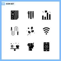 9 Icons Solid style Creative Glyph Symbols Black Solid Icon Sign Isolated on White Background vector