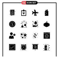 conjunto de 16 iconos de estilo sólido para web y símbolos de glifos móviles para imprimir signos de iconos sólidos aislados en fondo blanco vector