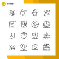 16 Icon Set Line Style Icon Pack Outline Symbols isolated on White Backgound for Responsive Website Designing vector