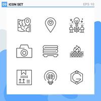 Modern 9 Line style icons Outline Symbols for general use Creative Line Icon Sign Isolated on White Background 9 Icons Pack vector