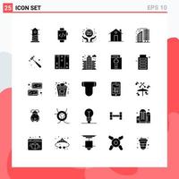 25 Thematic Vector Solid Glyphs and Editable Symbols of city buildings sale advertisement house entrance Editable Vector Design Elements