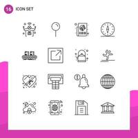 paquete de iconos vectoriales de stock de 16 signos y símbolos de línea para navegación brújula pin gps elementos de diseño vectorial editables en papel vector