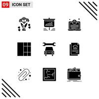 9 Universal Solid Glyphs Set for Web and Mobile Applications document service development repair wireframe Editable Vector Design Elements