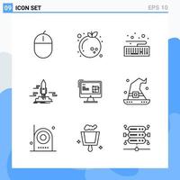 iconos de estilo moderno de 9 líneas delinean símbolos para uso general signo de icono de línea creativa aislado sobre fondo blanco paquete de 9 iconos vector