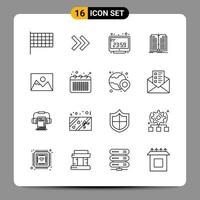 16 Black Icon Pack Outline Symbols Signs for Responsive designs on white background 16 Icons Set vector