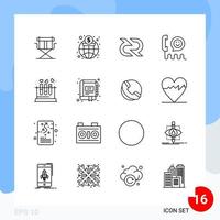 Modern Pack of 16 Icons Line Outline Symbols isolated on White Backgound for Website designing vector