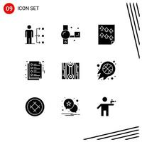 Modern Set of 9 Solid Glyphs and symbols such as education notes recording report page Editable Vector Design Elements