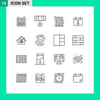 Group of 16 Modern Outlines Set for hammer construction cafe building female Editable Vector Design Elements