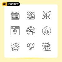 Set of 9 Vector Outlines on Grid for clinic user electronic map communication Editable Vector Design Elements