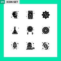 Set of 9 Modern UI Icons Symbols Signs for exercise flask stop lab food Editable Vector Design Elements