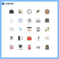 User Interface Pack of 25 Basic Flat Colors of snack technology arrow music previous Editable Vector Design Elements