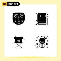 4 Universal Solid Glyph Signs Symbols of anonymous date book chair night Editable Vector Design Elements