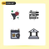 Universal Icon Symbols Group of 4 Modern Filledline Flat Colors of data filter shield gear filter utensil shopping Editable Vector Design Elements