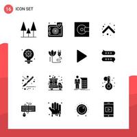 Pack of 16 Universal Glyph Icons for Print Media on White Background vector