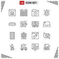 16 Icons Line Style Grid Based Creative Outline Symbols for Website Design Simple Line Icon Signs Isolated on White Background 16 Icon Set vector