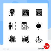 Modern Pack of 9 Icons Solid Glyph Symbols isolated on White Backgound for Website designing vector