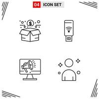 4 Icons Line Style Grid Based Creative Outline Symbols for Website Design Simple Line Icon Signs Isolated on White Background 4 Icon Set vector