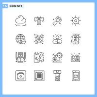 16 Universal Outlines Set for Web and Mobile Applications web globe farm sun lab Editable Vector Design Elements