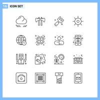 16 Universal Outlines Set for Web and Mobile Applications web globe farm sun lab Editable Vector Design Elements