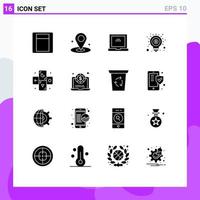 16 Thematic Vector Solid Glyphs and Editable Symbols of laptop zodiac idea tarot astrology Editable Vector Design Elements