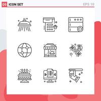 Set of 9 Modern UI Icons Symbols Signs for food life database city network Editable Vector Design Elements