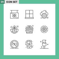 conjunto de 9 iconos modernos de la interfaz de usuario signos de símbolos para el hogar comercial global fuera de los elementos de diseño vectorial editables vector