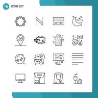 Vector Pack of 16 Outline Symbols Line Style Icon Set on White Background for Web and Mobile