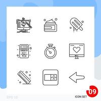 paquete moderno de 9 símbolos de contorno de línea de iconos aislados en fondo blanco para el diseño de sitios web vector