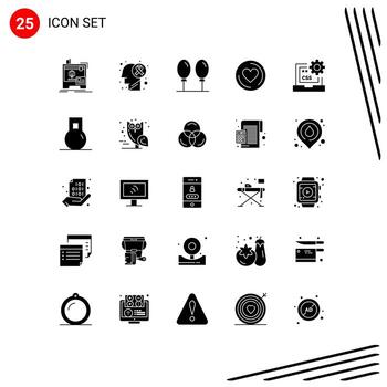 25 concepto de glifo sólido para sitios web móviles y aplicaciones desarrollan codificación código de playa cd elementos de diseño vectorial editables vector