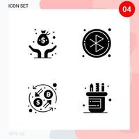 Vector Pack of 4 Icons in Solid Style Creative Glyph Pack isolated on White Background for Web and Mobile