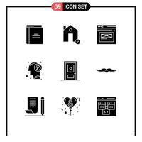 Mobile Interface Solid Glyph Set of 9 Pictograms of mind energy house design web Editable Vector Design Elements