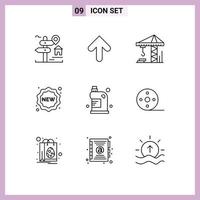 Mobile Interface Outline Set of 9 Pictograms of cleaning shopping upload new badge Editable Vector Design Elements