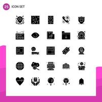 25 Thematic Vector Solid Glyphs and Editable Symbols of shield hours cellphone help customer Editable Vector Design Elements