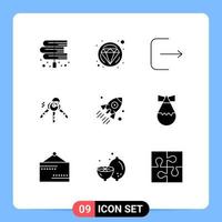 Universal Icon Symbols Group of 9 Modern Solid Glyphs of startup rocket logout launch key Editable Vector Design Elements