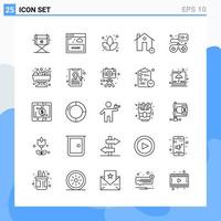 iconos de estilo moderno de 25 líneas delinean símbolos para uso general signo de icono de línea creativa aislado sobre fondo blanco paquete de 25 iconos vector