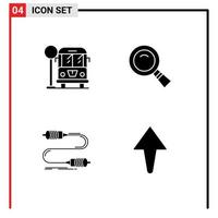 Pack of 4 Modern Solid Glyphs Signs and Symbols for Web Print Media such as city interaction glass search wire Editable Vector Design Elements