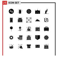 Modern Set of 25 Solid Glyphs and symbols such as hand medieval sesame fortress castle building Editable Vector Design Elements