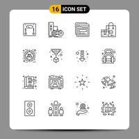 Set of 16 Modern UI Icons Symbols Signs for valentine product playstation buy help Editable Vector Design Elements