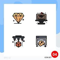 conjunto moderno de 4 colores planos y símbolos de línea de llenado, como el escáner de diamantes para hornear galletas de postre, elementos de diseño vectorial editables vector