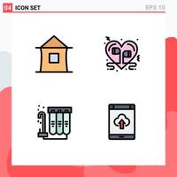 Group of 4 Filledline Flat Colors Signs and Symbols for building romantic hut heart filtration Editable Vector Design Elements