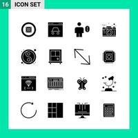 paquete de 16 símbolos de glifo de conjunto de iconos de estilo sólido para imprimir signos creativos aislados en fondo blanco vector