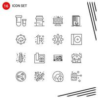 Pictogram Set of 16 Simple Outlines of network mark cake listing check Editable Vector Design Elements