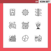 Group of 9 Modern Outlines Set for love time universal schedule deadline Editable Vector Design Elements